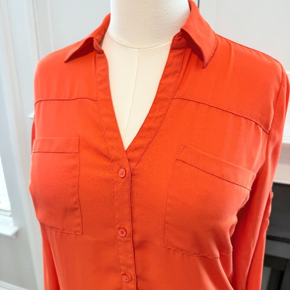 Express Portofino Button-Down Blouse – Bright Orange, Size Medium 🧡✨ - Picture 6 of 13